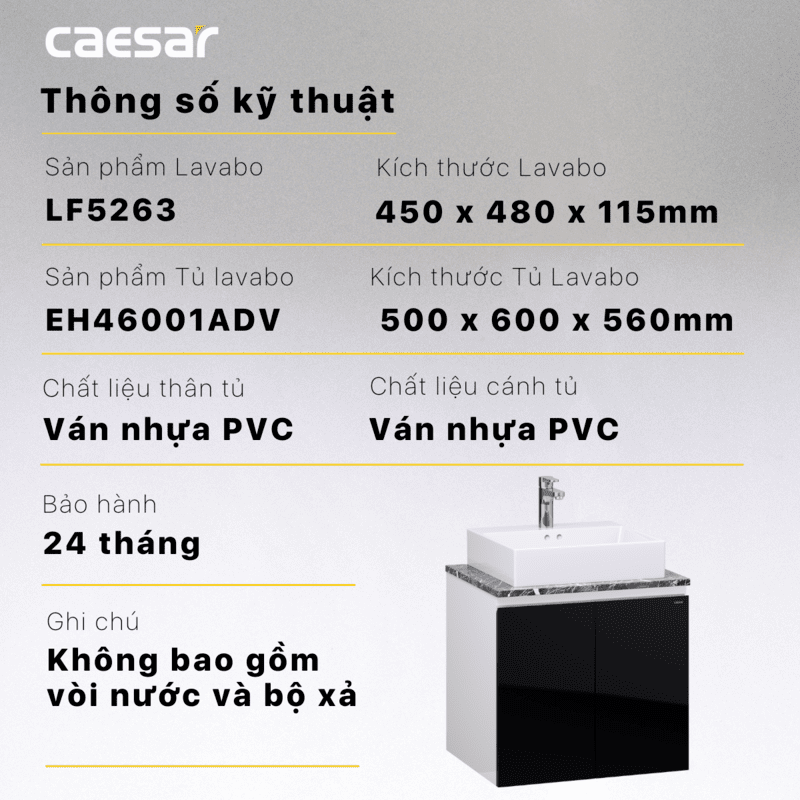 Chậu rửa Lavabo đặt bàn Caesar LF5263 và tủ treo EH46001ADV