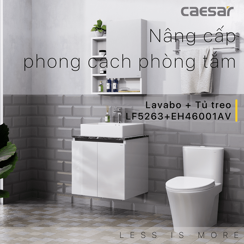 Chậu rửa Lavabo đặt bàn Caesar LF5263 và tủ treo EH46001AV