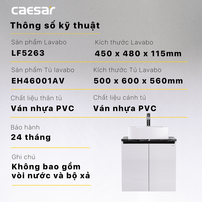 Chậu rửa Lavabo đặt bàn Caesar LF5263 và tủ treo EH46001AV