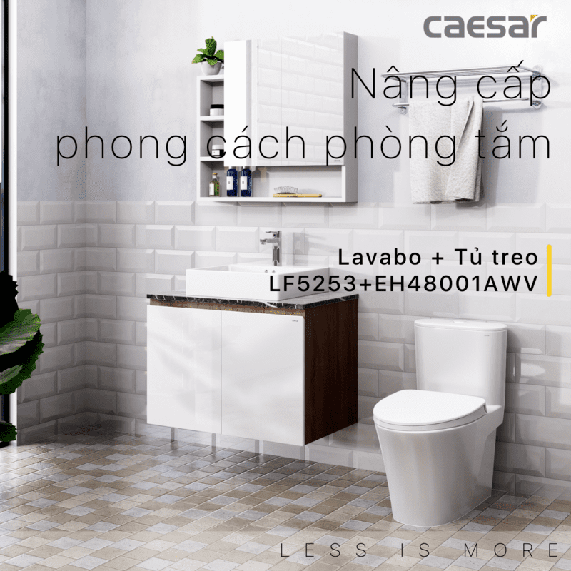 Chậu rửa Lavabo đặt bàn Caesar LF5253 và tủ treo EH48001AWV