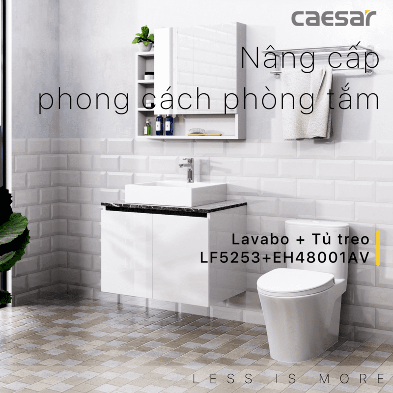 Chậu rửa Lavabo đặt bàn Caesar LF5253 và tủ treo EH48001AV