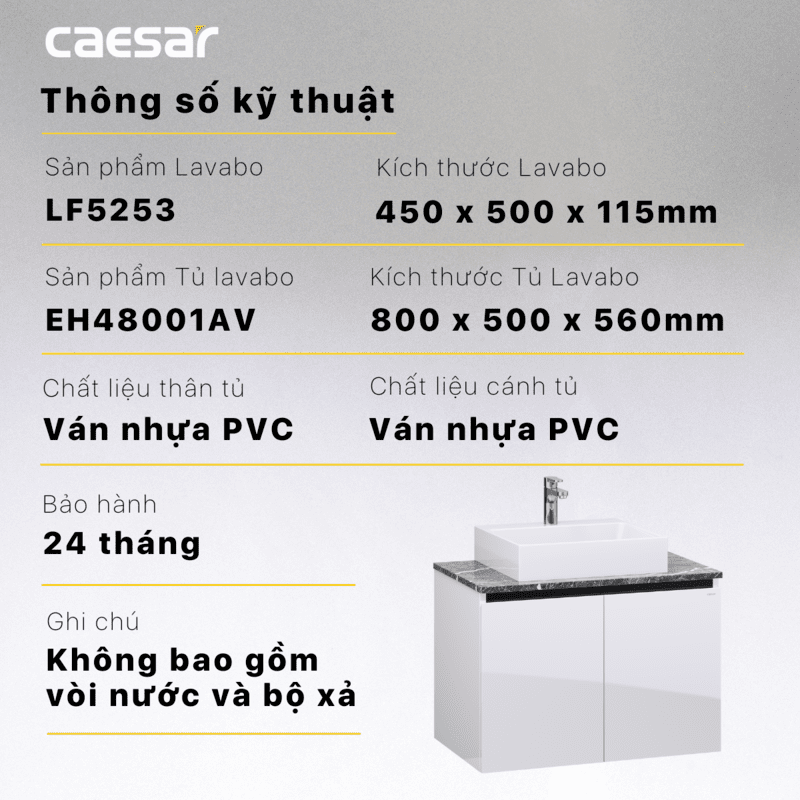 Chậu rửa Lavabo đặt bàn Caesar LF5253 và tủ treo EH48001AV