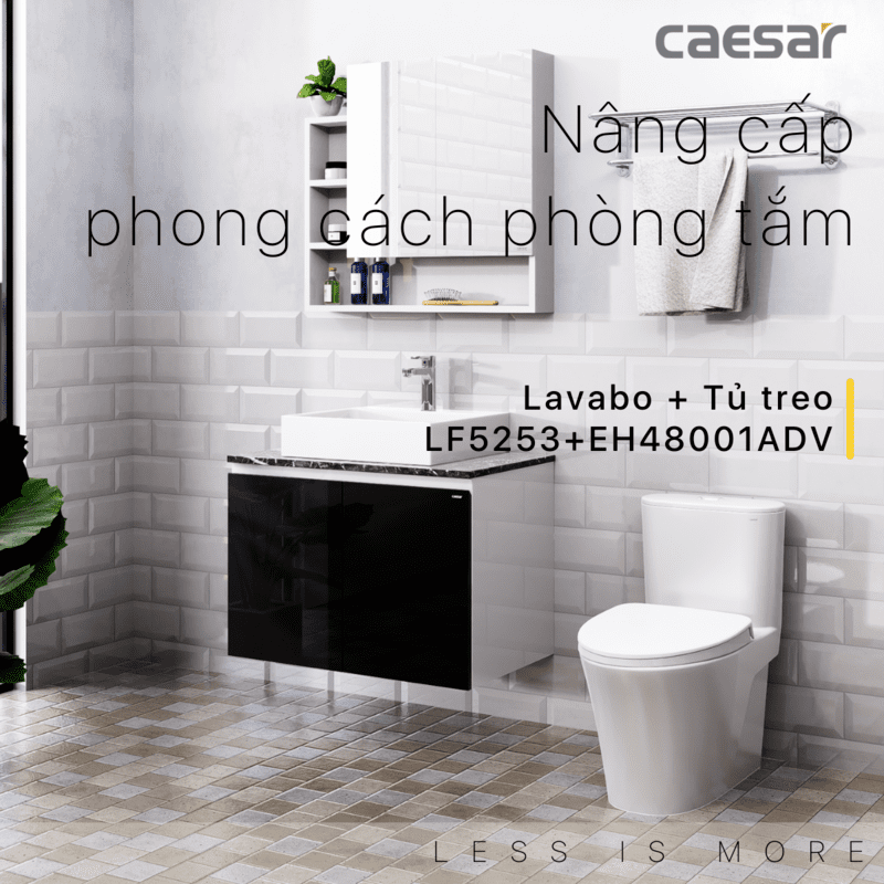 Chậu rửa Lavabo đặt bàn Caesar LF5253 và tủ treo EH48001ADV