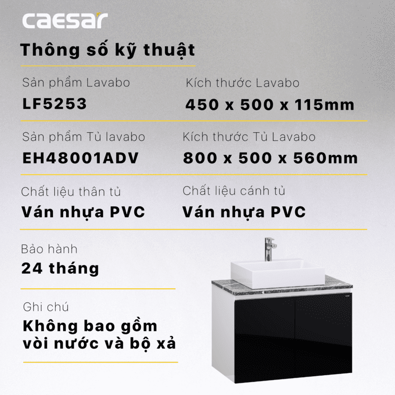 Chậu rửa Lavabo đặt bàn Caesar LF5253 và tủ treo EH48001ADV