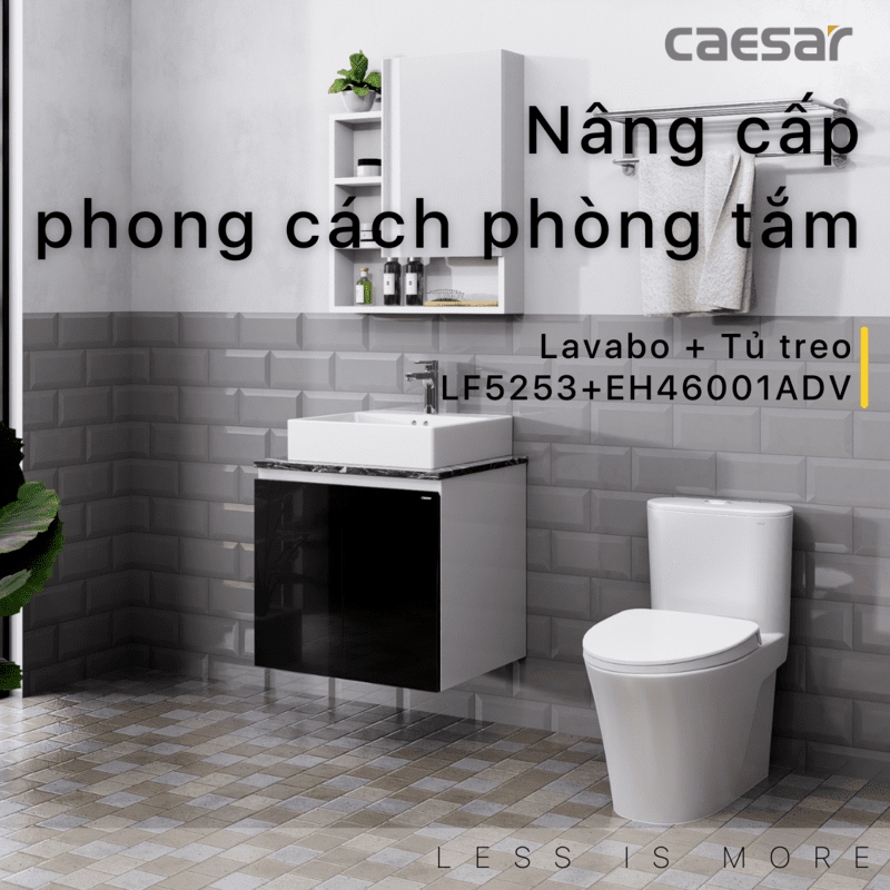 Chậu rửa Lavabo đặt bàn Caesar LF5253 và tủ treo EH46001ADV