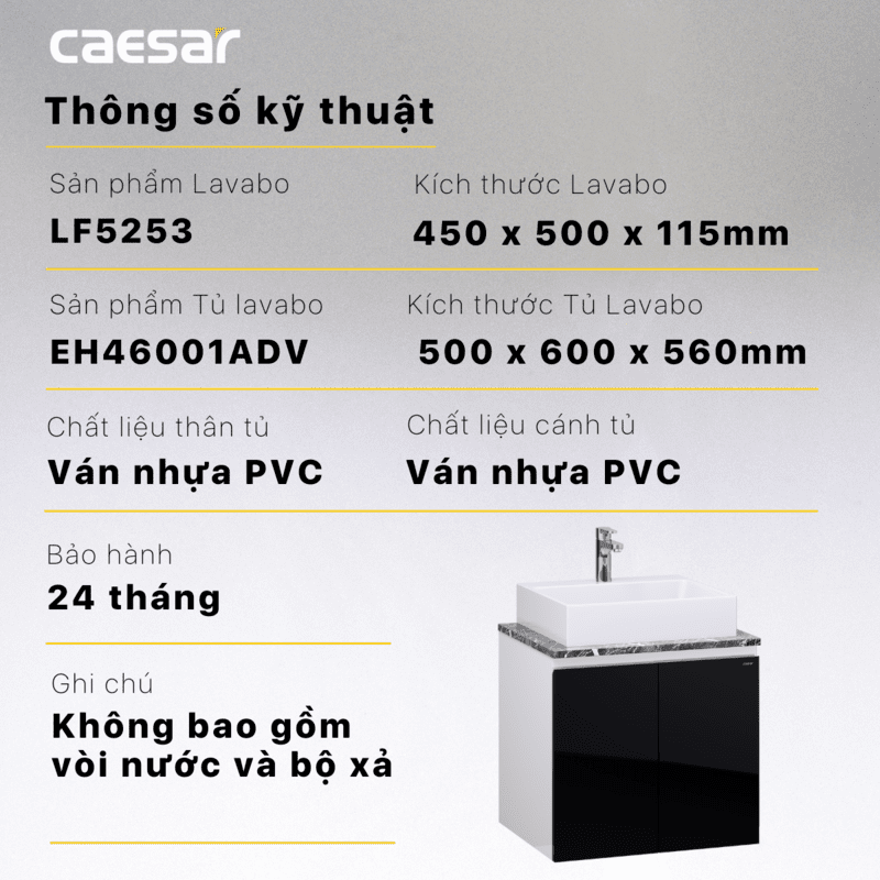 Chậu rửa Lavabo đặt bàn Caesar LF5253 và tủ treo EH46001ADV