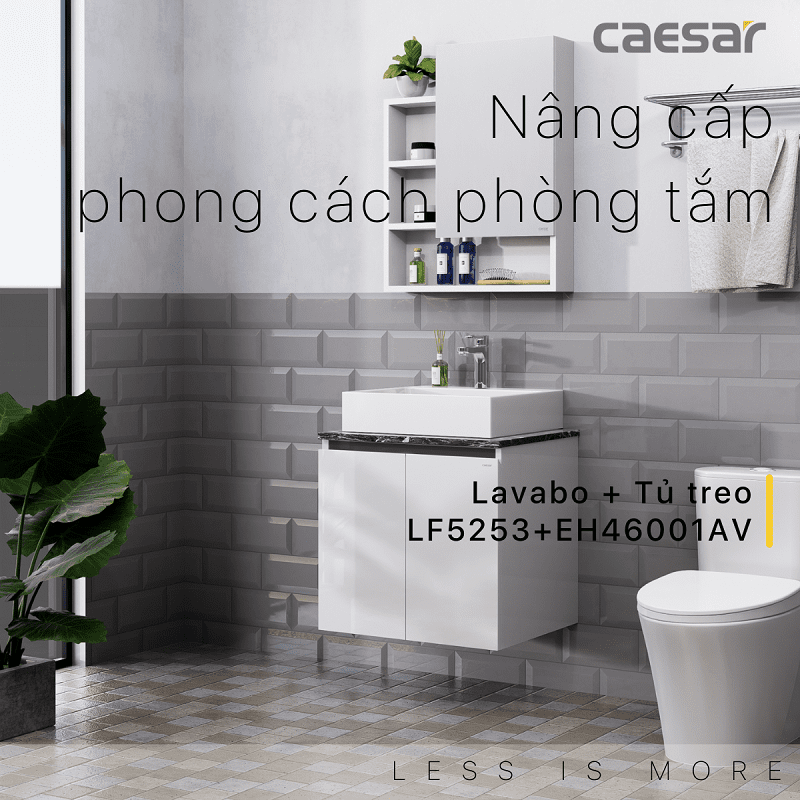 Chậu rửa Lavabo đặt bàn Caesar LF5253 và tủ treo EH46001AV