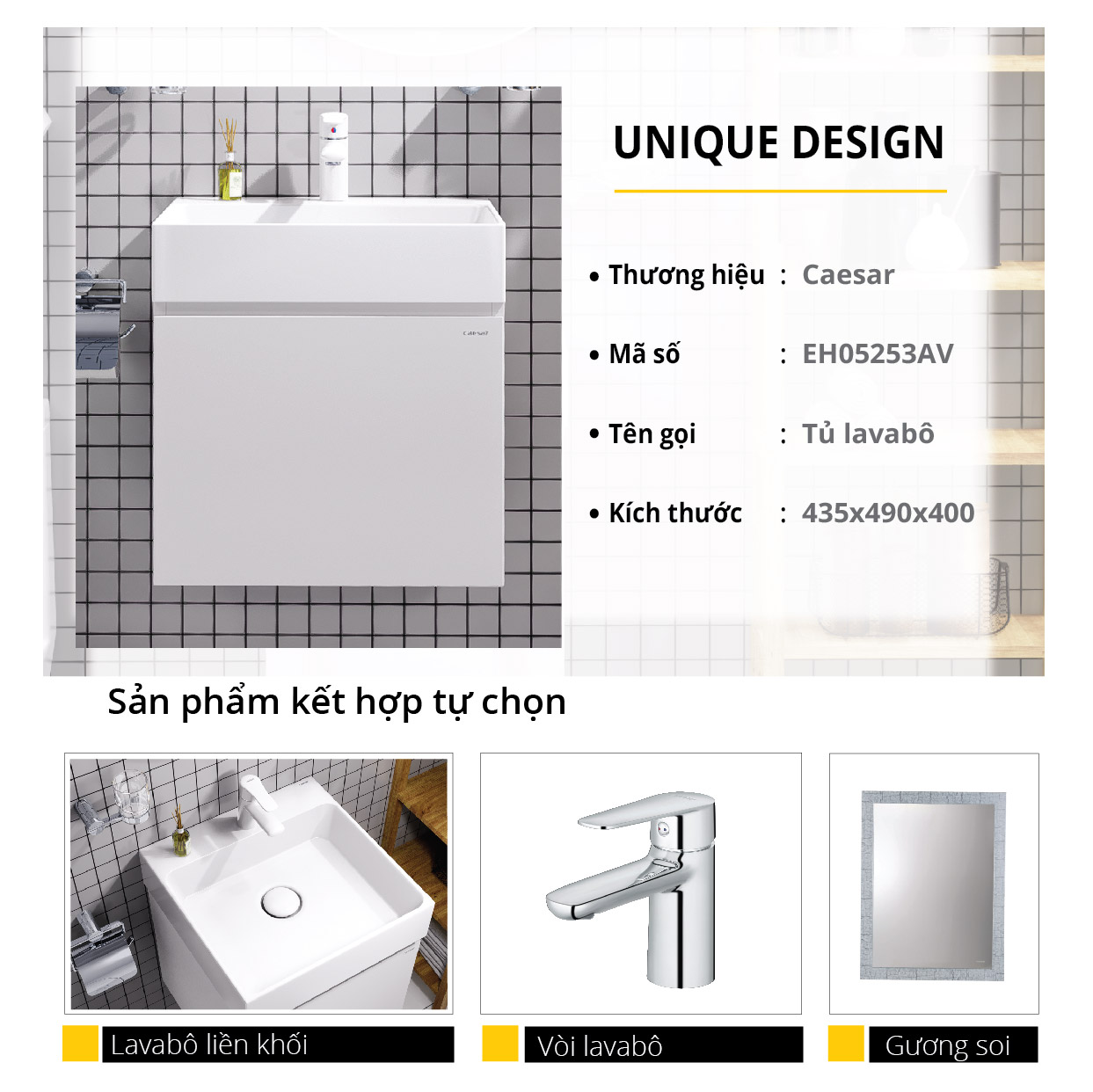 Chậu rửa Lavabo đặt bàn Caesar LF5253 và tủ treo EH05253AV