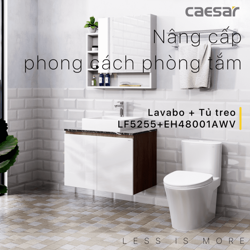 Chậu rửa Lavabo đặt bàn Caesar LF5255 và tủ treo EH48001AWV