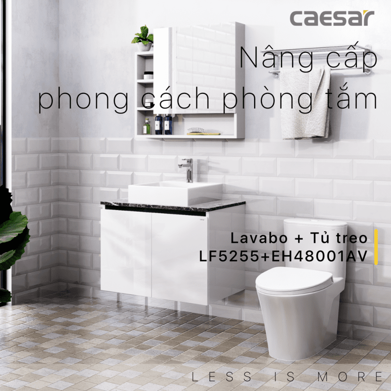 Chậu rửa Lavabo đặt bàn Caesar LF5255 và tủ treo EH48001AV