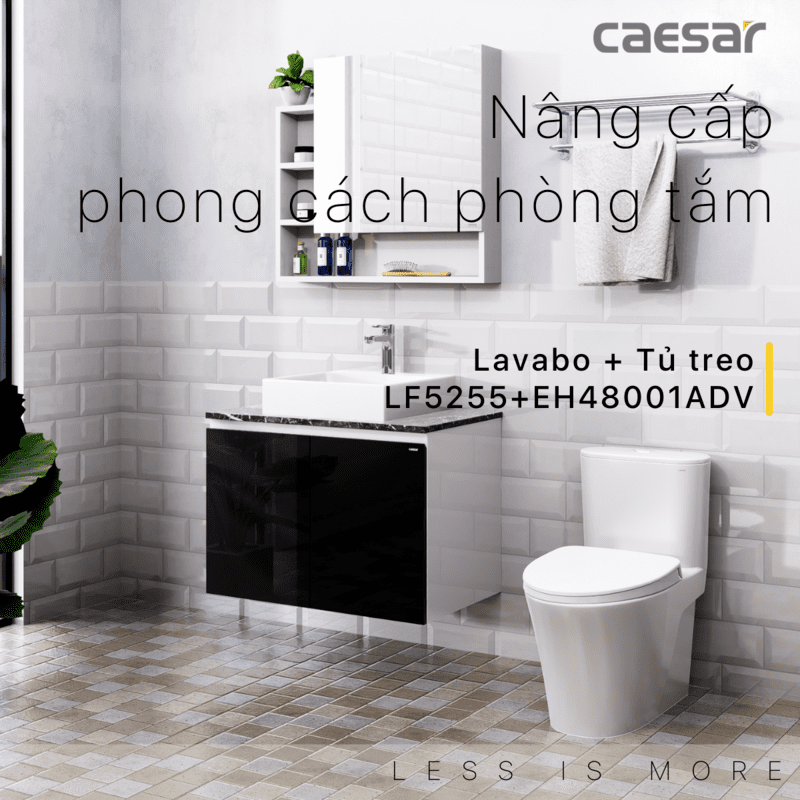 Chậu rửa Lavabo đặt bàn Caesar LF5255 và tủ treo EH48001ADV