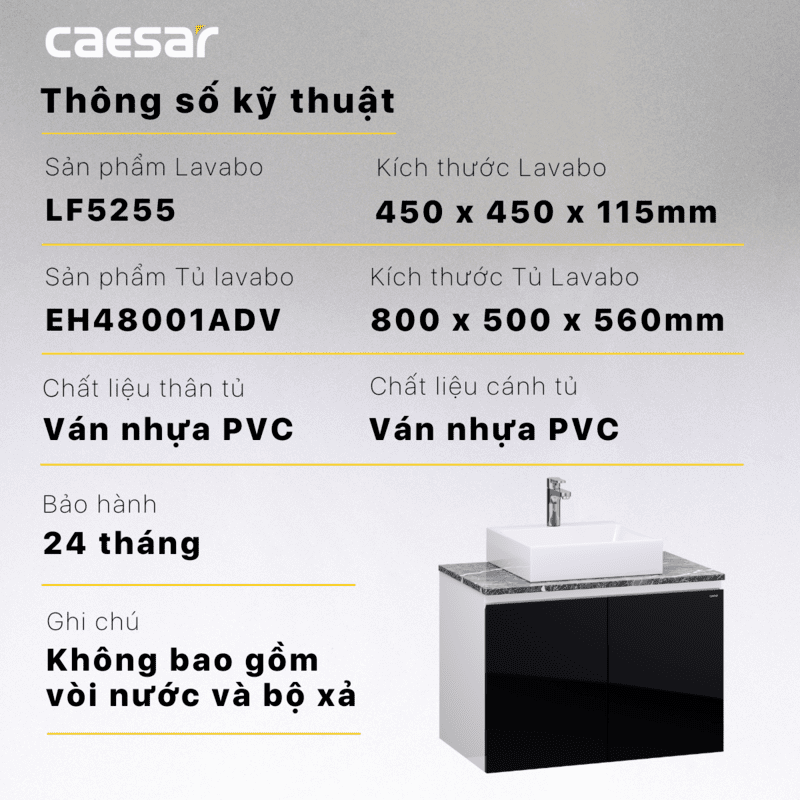 Chậu rửa Lavabo đặt bàn Caesar LF5255 và tủ treo EH48001ADV