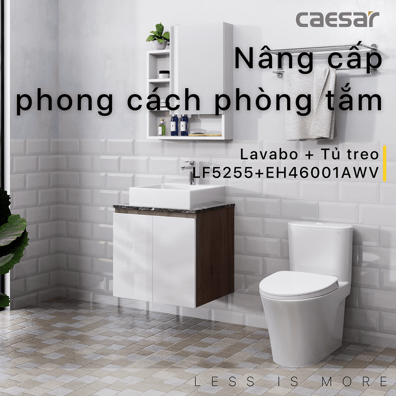 Chậu rửa Lavabo đặt bàn Caesar LF5255 và tủ treo EH46001AWV