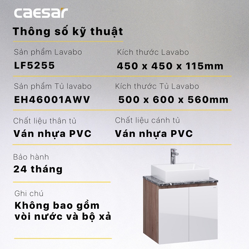 Chậu rửa Lavabo đặt bàn Caesar LF5255 và tủ treo EH46001AWV