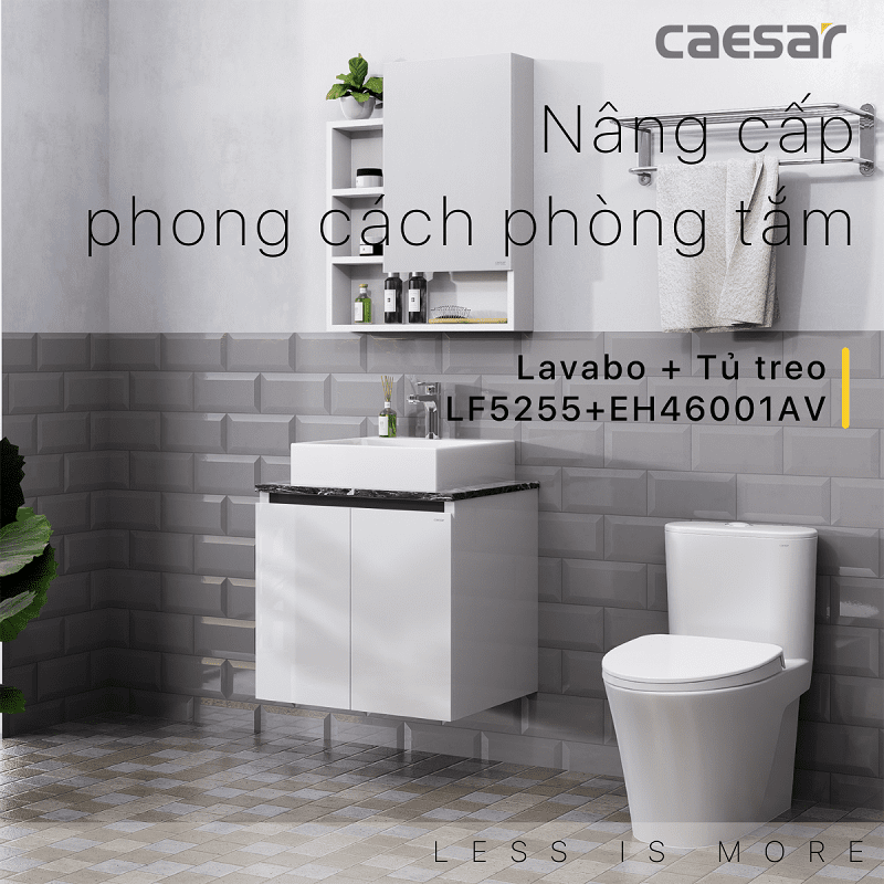 Chậu rửa Lavabo đặt bàn Caesar LF5255 và tủ treo EH46001AV