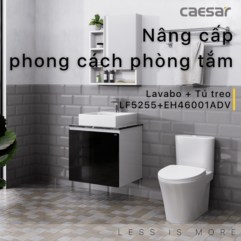 Chậu rửa Lavabo đặt bàn Caesar LF5255 và tủ treo EH46001ADV