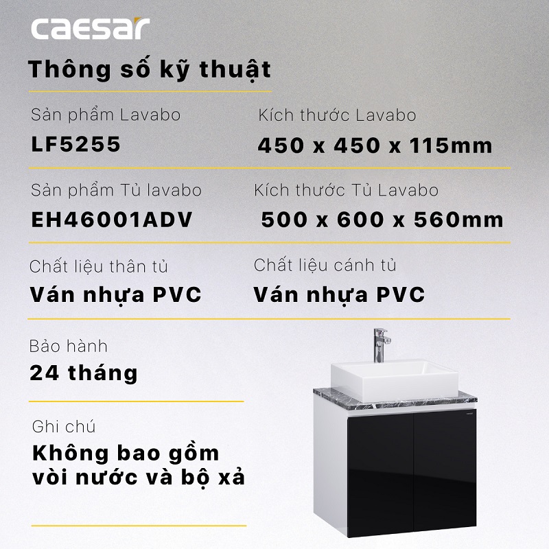 Chậu rửa Lavabo đặt bàn Caesar LF5255 và tủ treo EH46001ADV