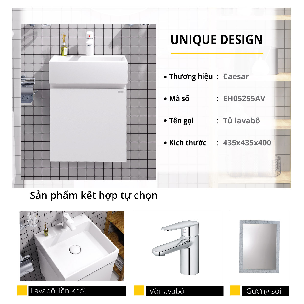 Chậu rửa Lavabo đặt bàn Caesar LF5255 và tủ treo EH05255AV