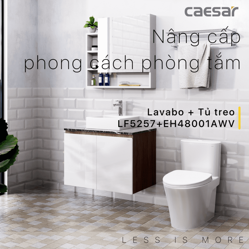 Chậu rửa Lavabo đặt bàn Caesar LF5257 và tủ treo EH48001AWV