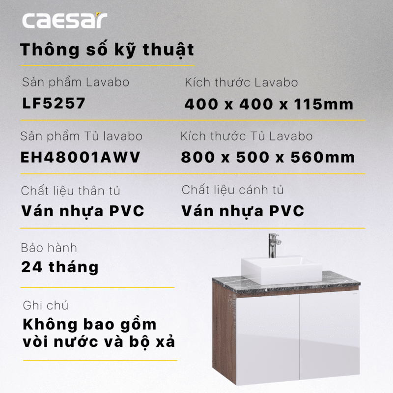 Chậu rửa Lavabo đặt bàn Caesar LF5257 và tủ treo EH48001AWV