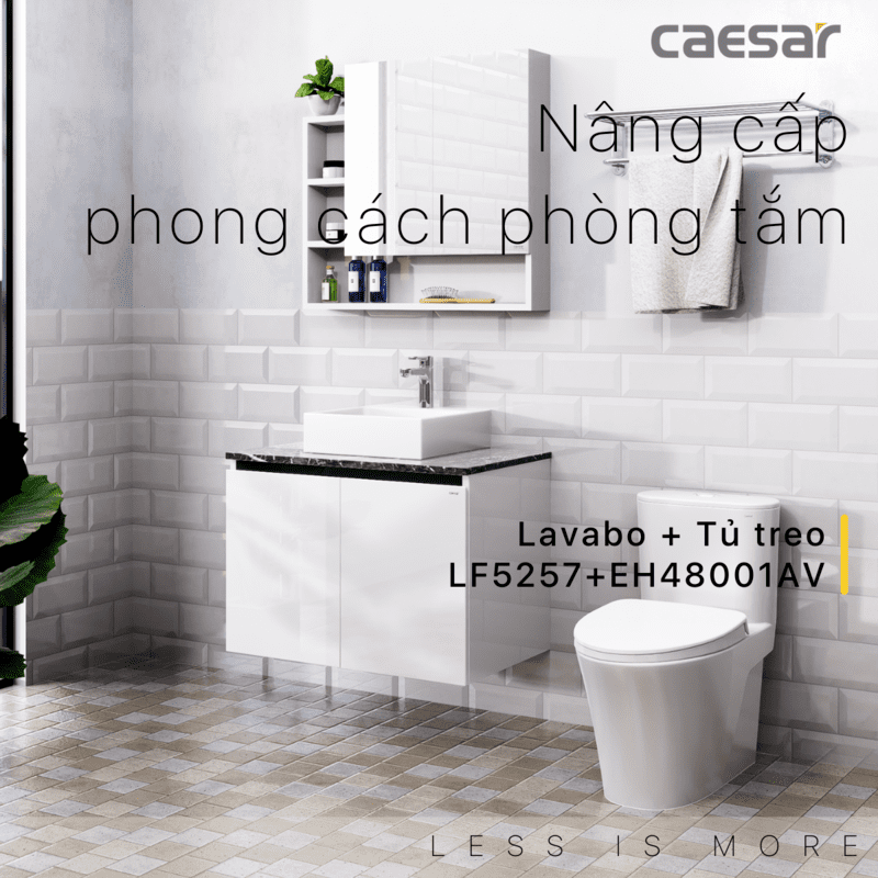 Chậu rửa Lavabo đặt bàn Caesar LF5257 và tủ treo EH48001AV