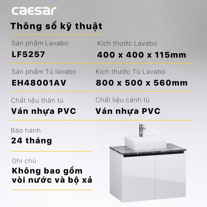 Chậu rửa Lavabo đặt bàn Caesar LF5257 và tủ treo EH48001AV