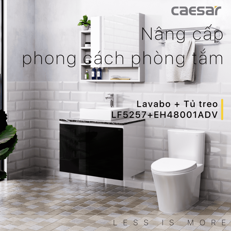 Chậu rửa Lavabo đặt bàn Caesar LF5257 và tủ treo EH48001ADV