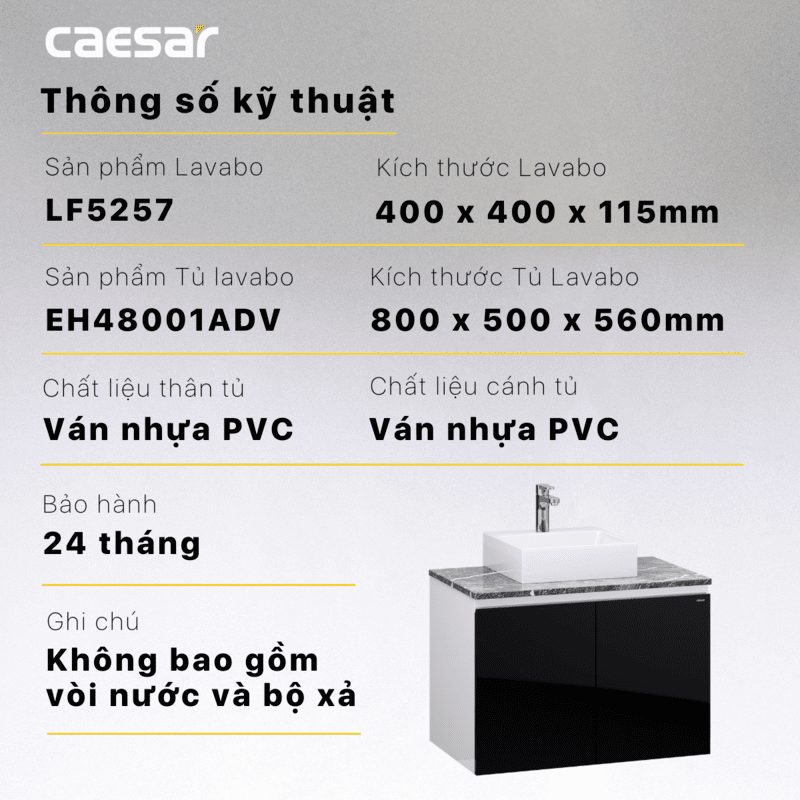 Chậu rửa Lavabo đặt bàn Caesar LF5257 và tủ treo EH48001ADV