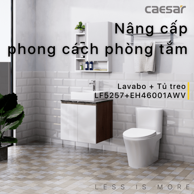 Chậu rửa Lavabo đặt bàn Caesar LF5257 và tủ treo EH46001AWV