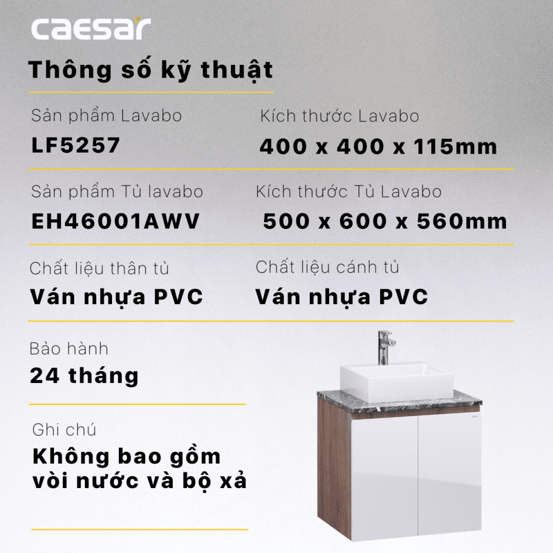 Chậu rửa Lavabo đặt bàn Caesar LF5257 và tủ treo EH46001AWV