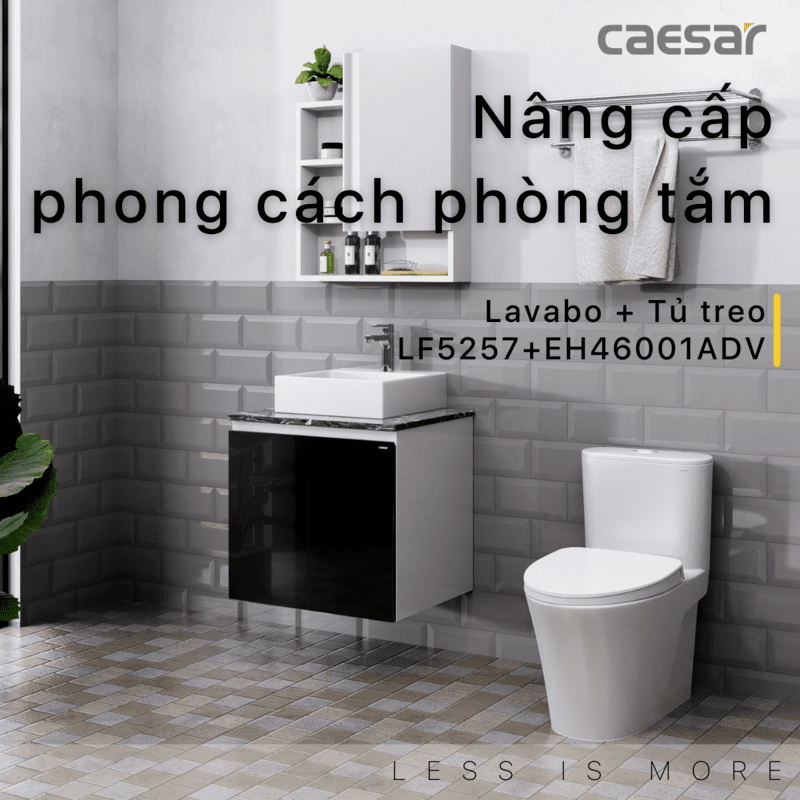 Chậu rửa Lavabo đặt bàn Caesar LF5257 và tủ treo EH46001ADV