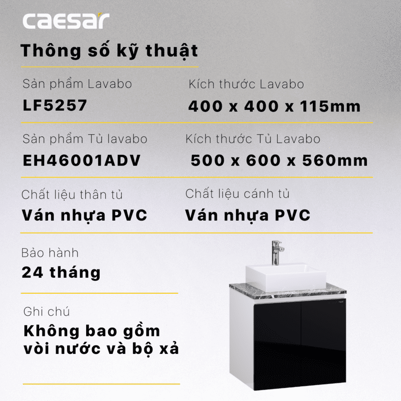 Chậu rửa Lavabo đặt bàn Caesar LF5257 và tủ treo EH46001ADV