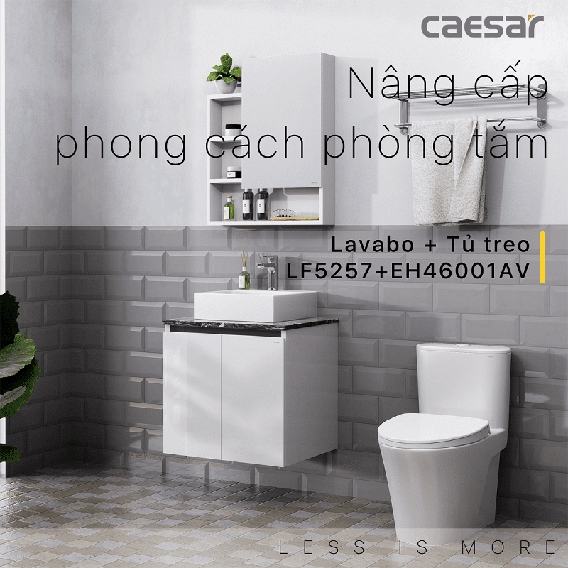 Chậu rửa Lavabo đặt bàn Caesar LF5257 và tủ treo EH46001AV