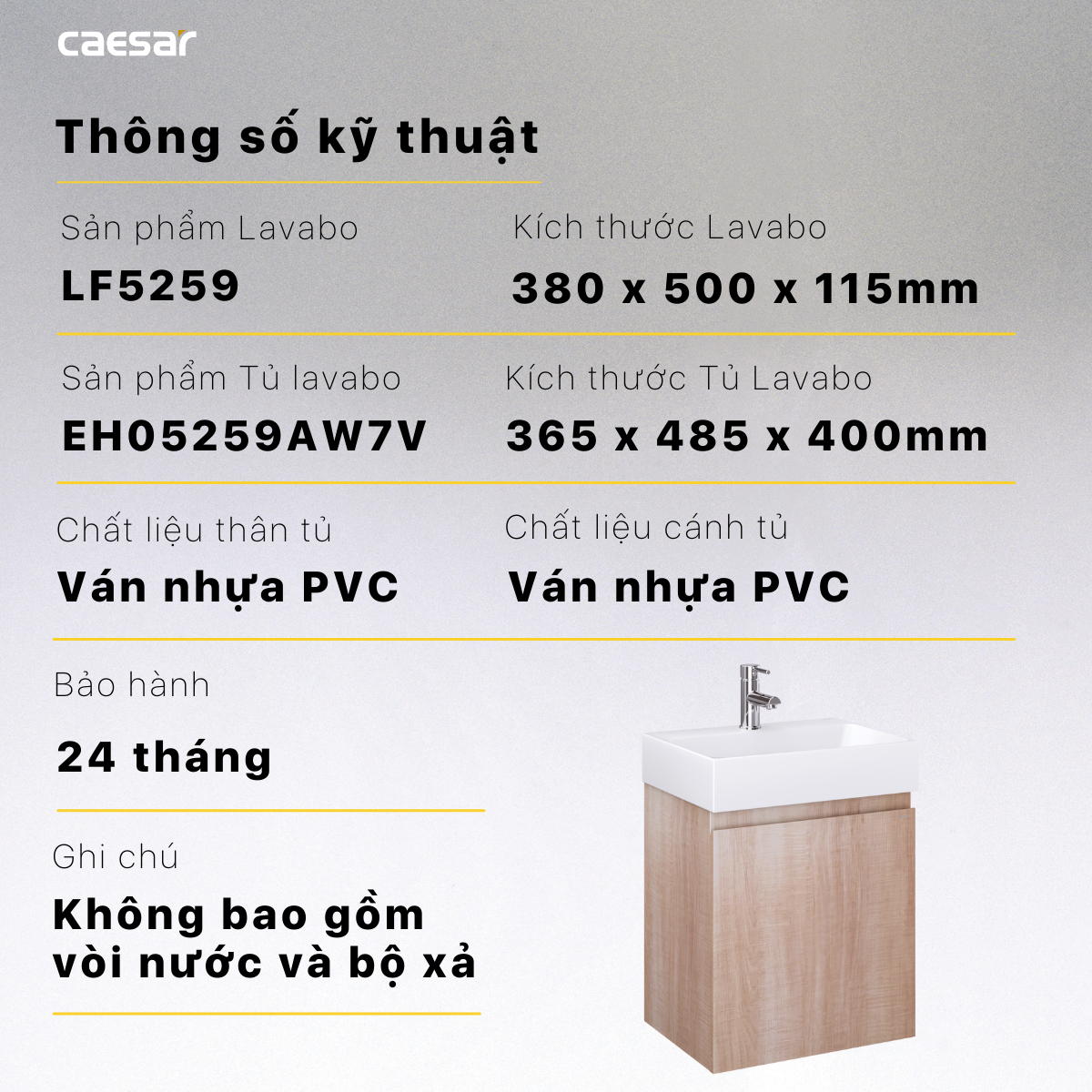 Chậu rửa Lavabo đặt bàn Caesar LF5259 và tủ treo EH05259AW7V