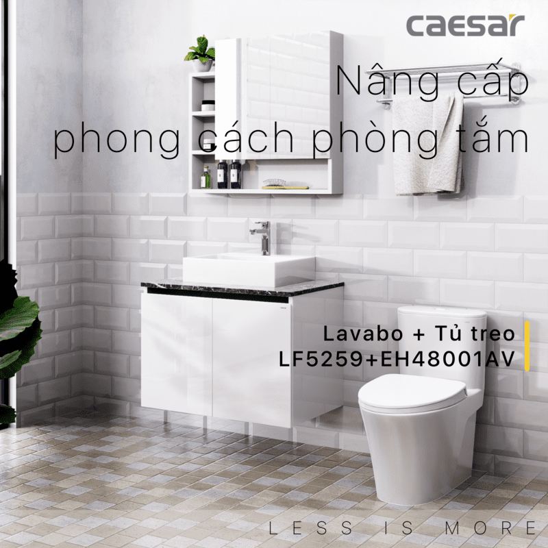 Chậu rửa Lavabo đặt bàn Caesar LF5259 và tủ treo EH48001AV