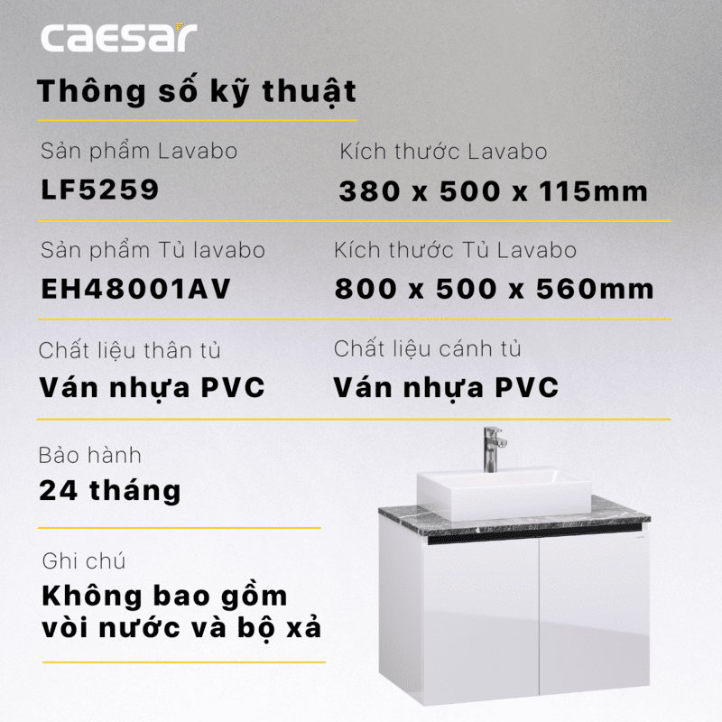 Chậu rửa Lavabo đặt bàn Caesar LF5259 và tủ treo EH48001AV