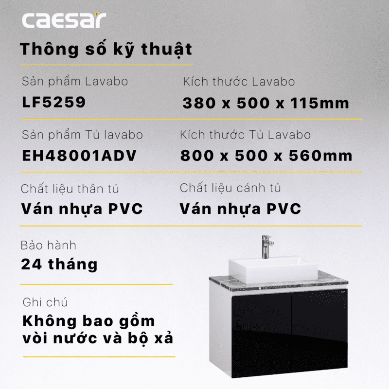 Chậu rửa Lavabo đặt bàn Caesar LF5259 và tủ treo EH48001ADV