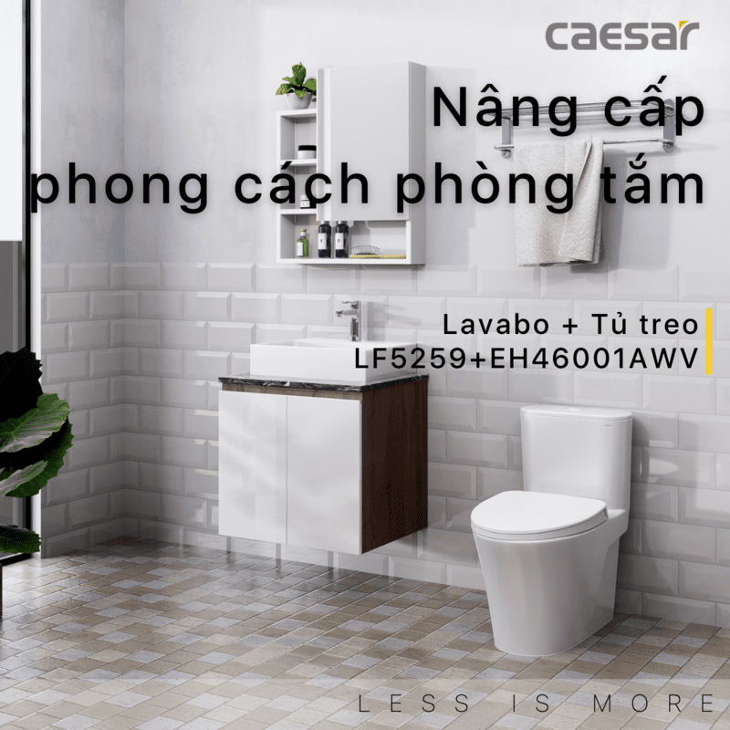 Chậu rửa Lavabo đặt bàn Caesar LF5259 và tủ treo EH46001AWV