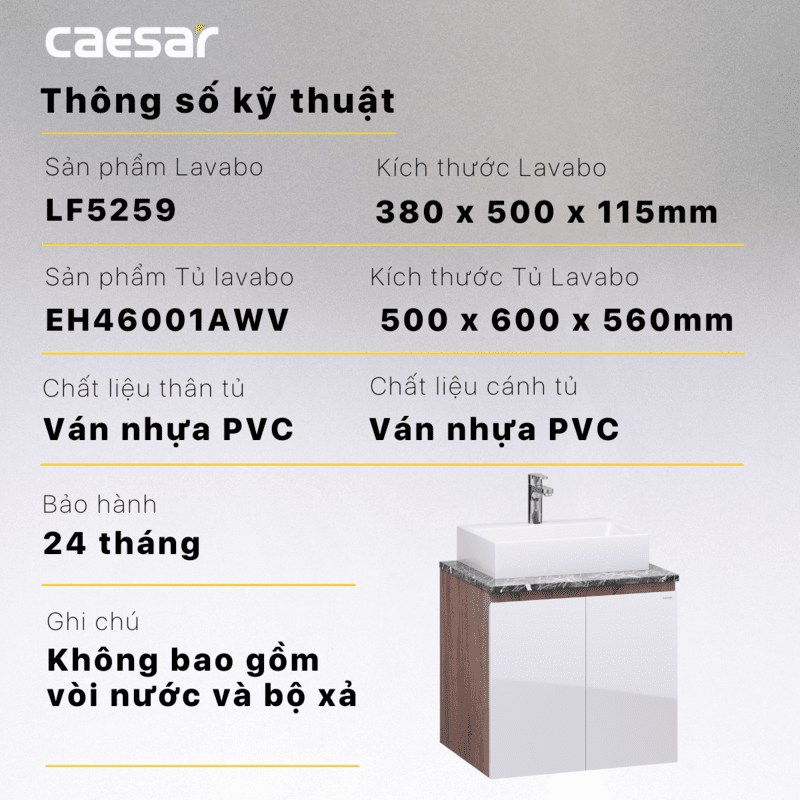 Chậu rửa Lavabo đặt bàn Caesar LF5259 và tủ treo EH46001AWV