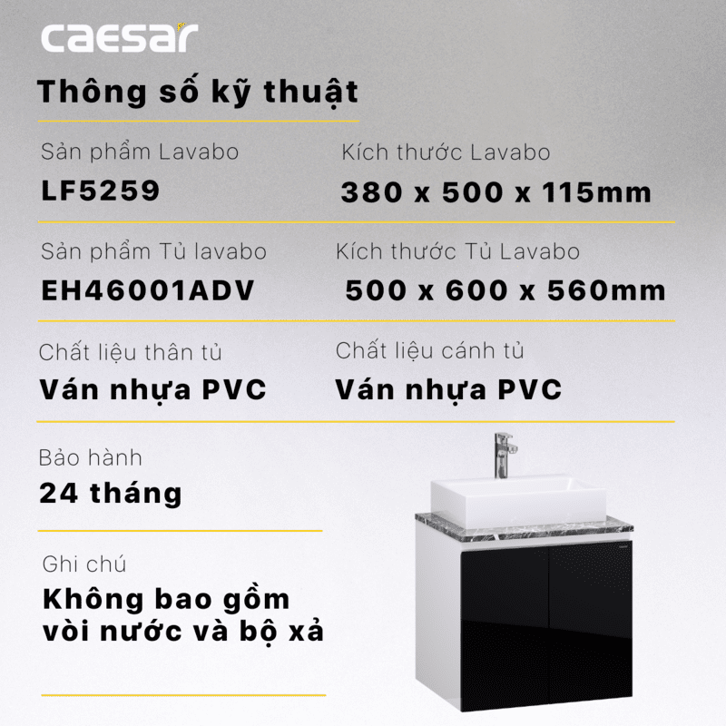 Chậu rửa Lavabo đặt bàn Caesar LF5259 và tủ treo EH46001ADV