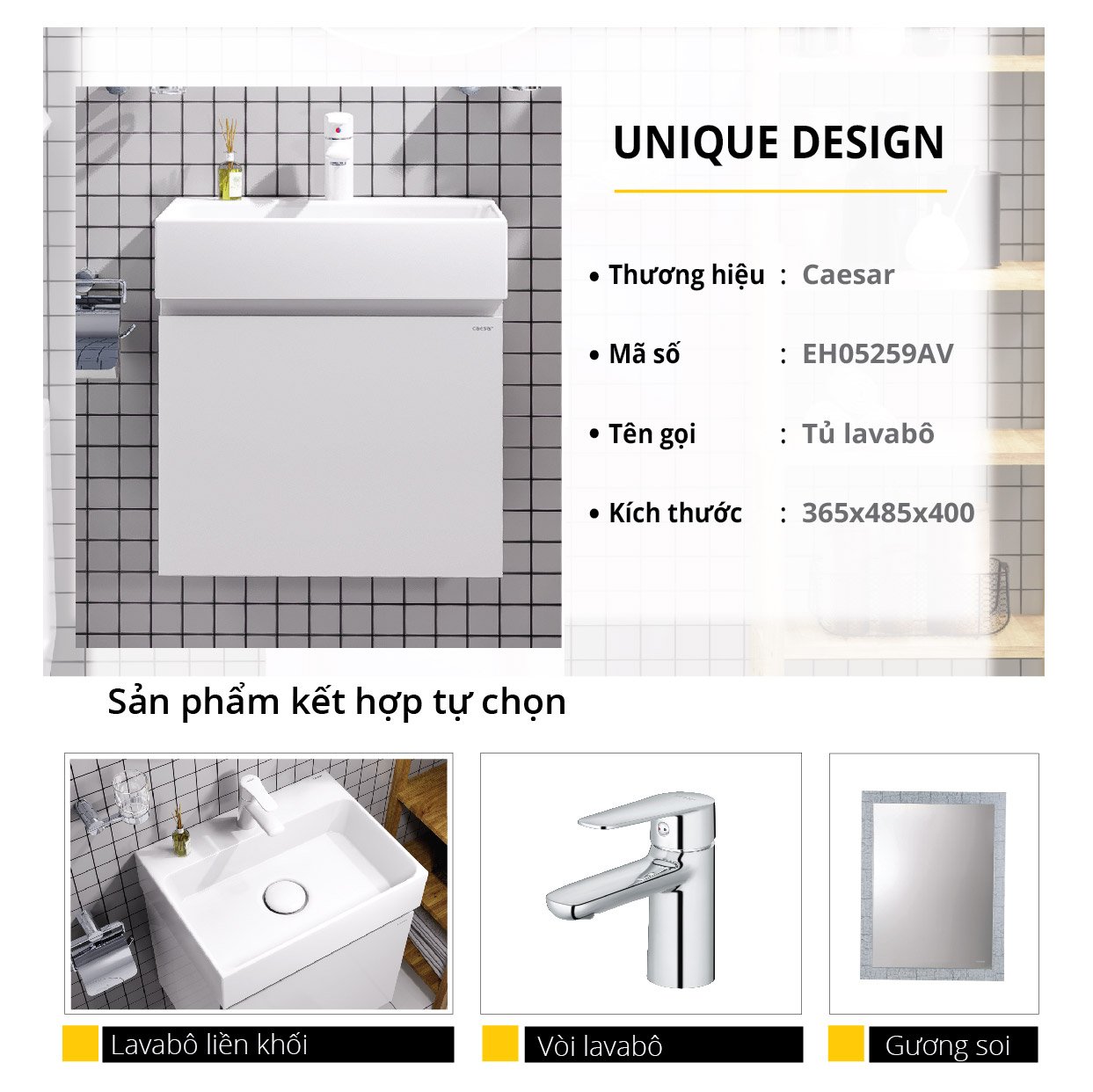 Chậu rửa Lavabo đặt bàn Caesar LF5259 và tủ treo EH05259AV