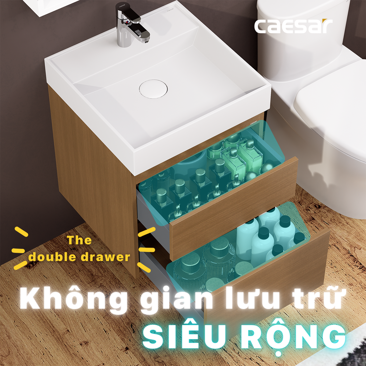 Chậu rửa Lavabo đặt bàn Caesar LF5380 và tủ treo EH05380DWV