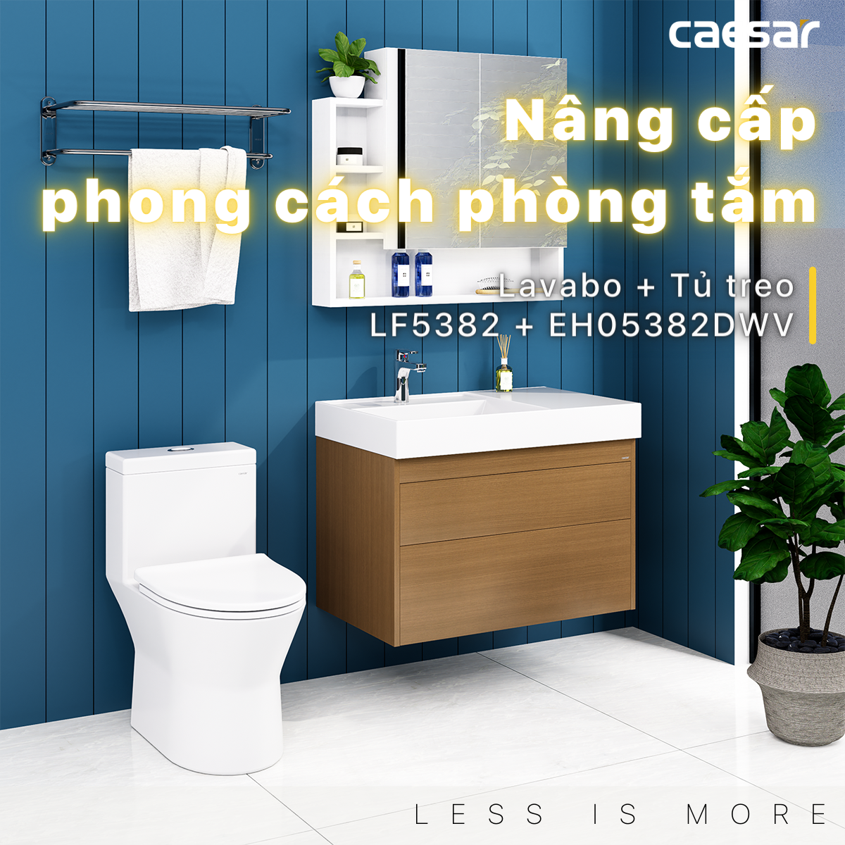 Chậu rửa Lavabo đặt bàn Caesar LF5382 và tủ treo cao cấp EH05382DWV