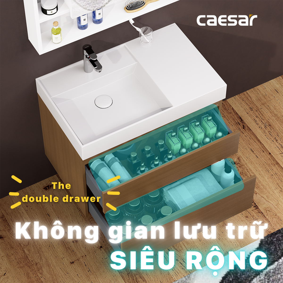 Chậu rửa Lavabo đặt bàn Caesar LF5382 và tủ treo cao cấp EH05382DWV