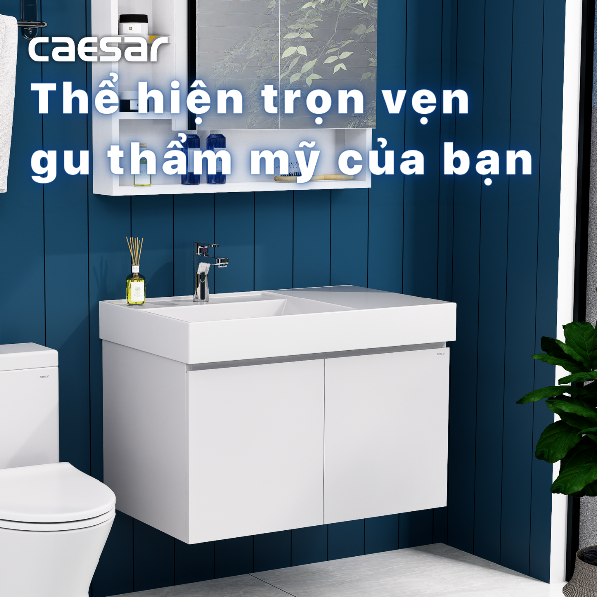 Chậu rửa Lavabo đặt bàn Caesar LF5382 và tủ treo EH05382AV