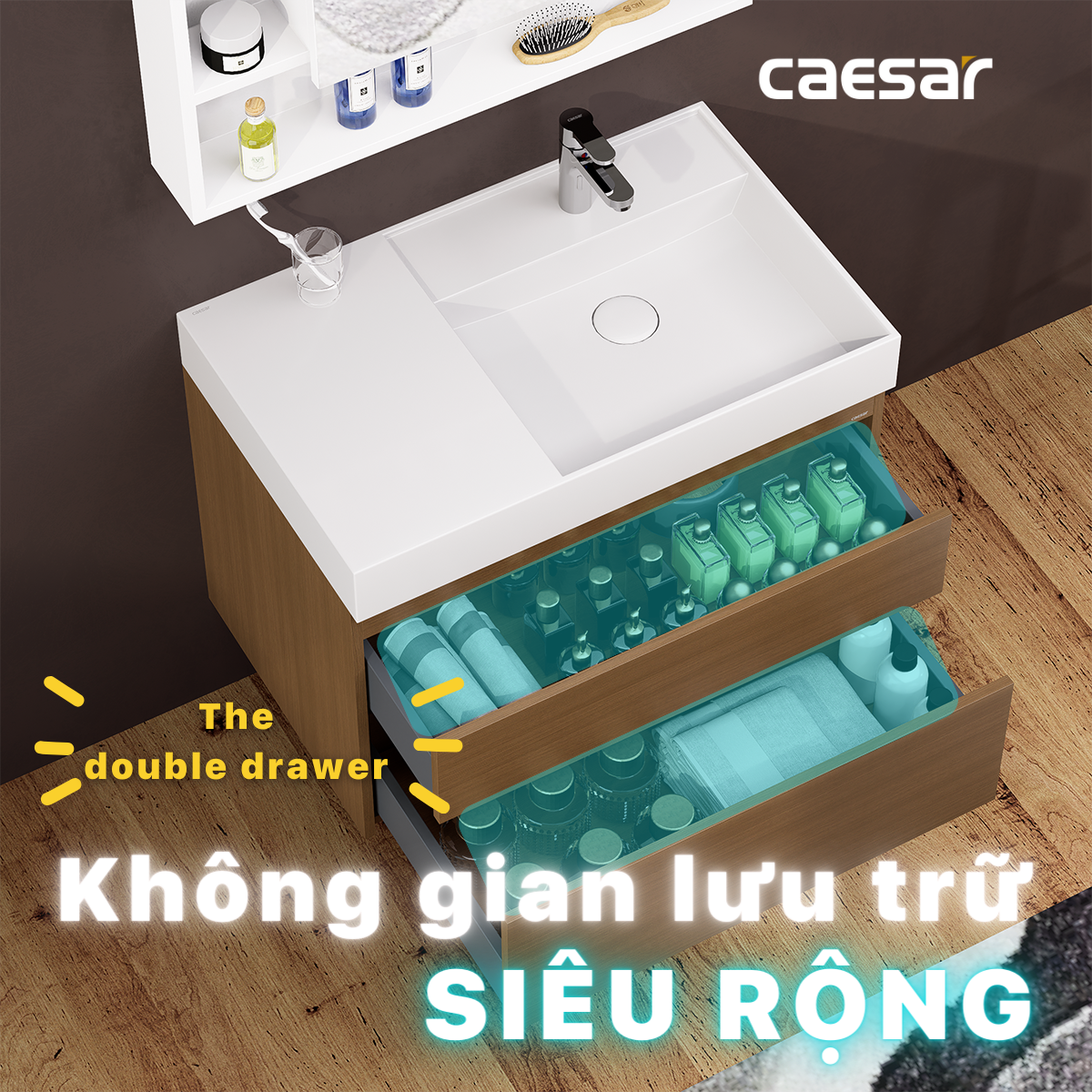 Chậu rửa Lavabo đặt bàn Caesar LF5384 và tủ treo EH05384DWV