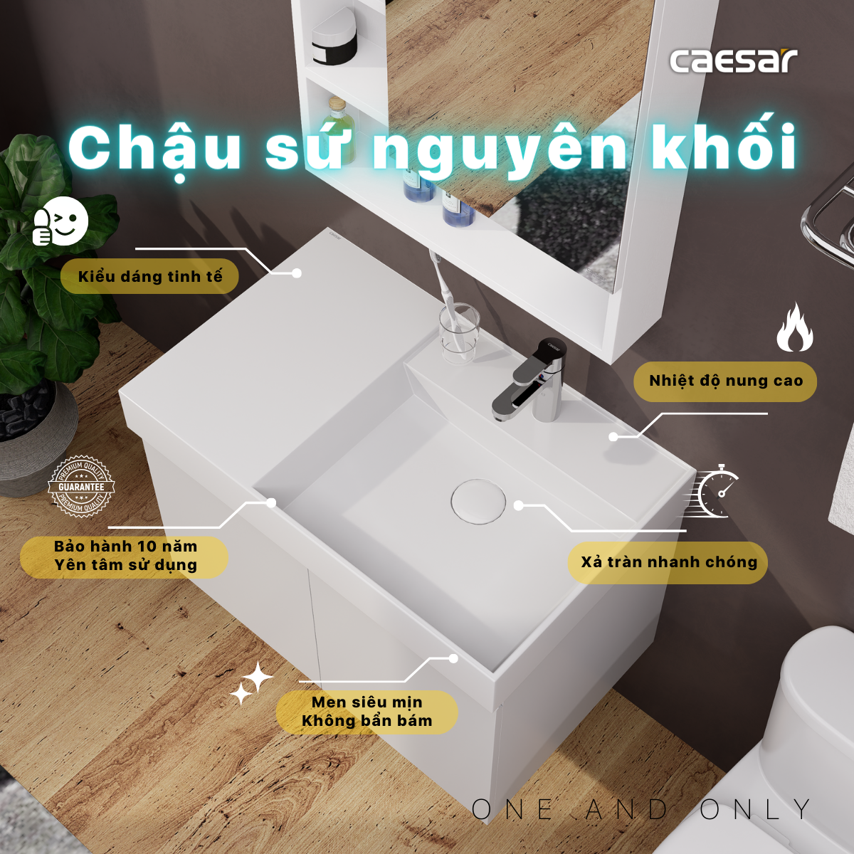 Chậu rửa Lavabo đặt bàn Caesar LF5384 và tủ treo EH05382AV