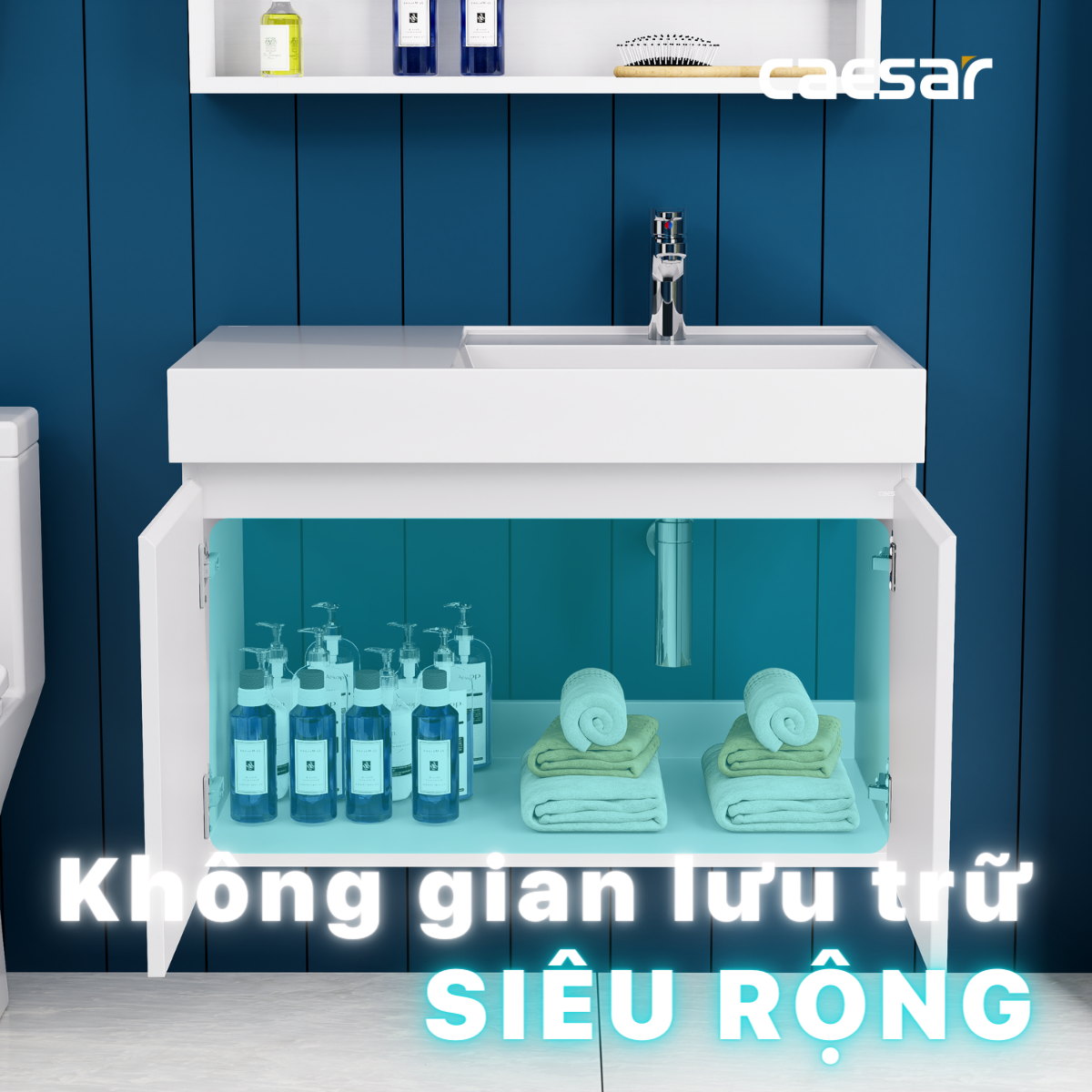 Chậu rửa Lavabo đặt bàn Caesar LF5384 và tủ treo EH05382AV