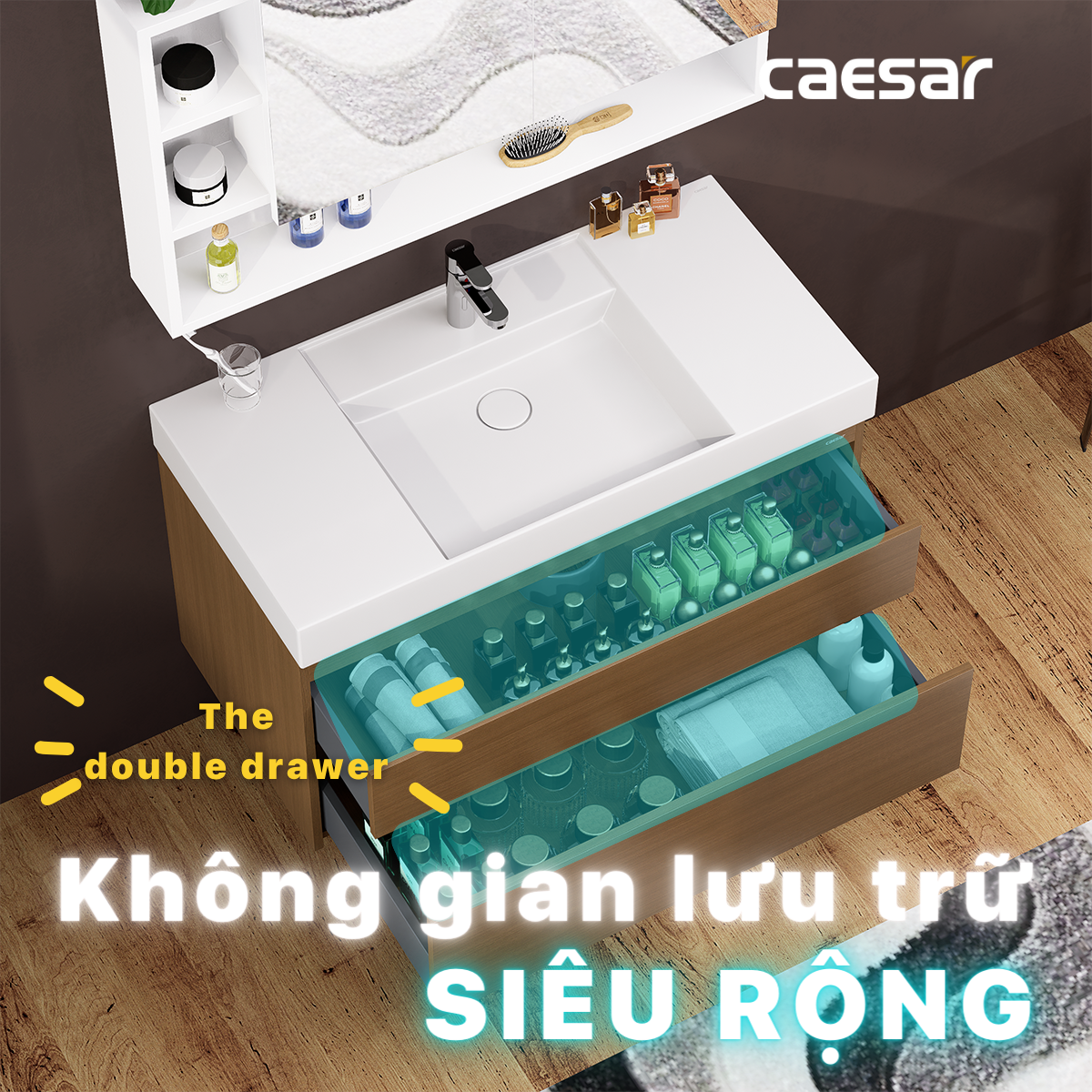 Chậu rửa Lavabo đặt bàn Caesar LF5386 và tủ treo EH05386DWV