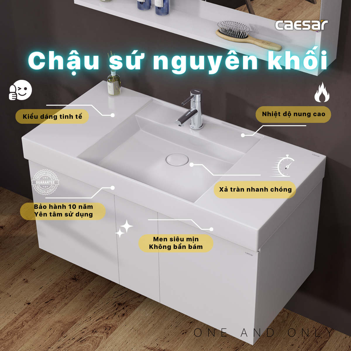 Chậu rửa Lavabo đặt bàn Caesar LF5386 và tủ treo EH05386AV